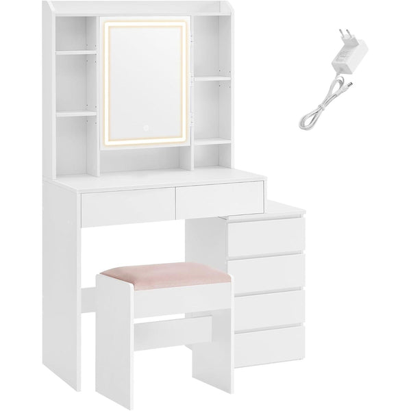 Kozmetický stolík s LED osvetlením, so stoličkou, moderný štýl, 40 x 97,5 x 145 cm, biely-Vashome.sk