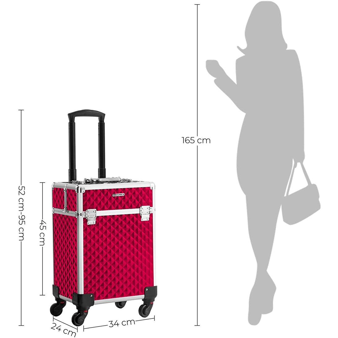 Kozmetický/make-up kufrík, s kozmetickou taškou, červený-Vashome.sk