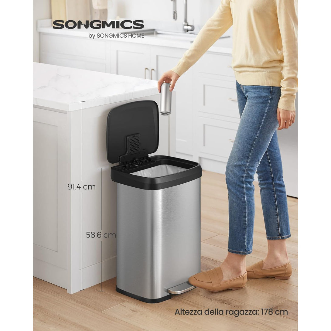 Kitchen Bin, 50L Waste Bin, Metal Pedal Bin with Lid, Tall and Large, Silver and Black LTB530E50-Vashome.sk
