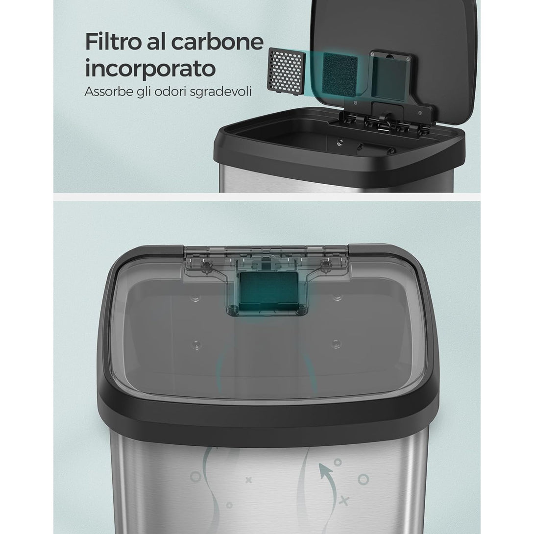 Kitchen Bin, 50L Waste Bin, Metal Pedal Bin with Lid, Tall and Large, Silver and Black LTB530E50-Vashome.sk