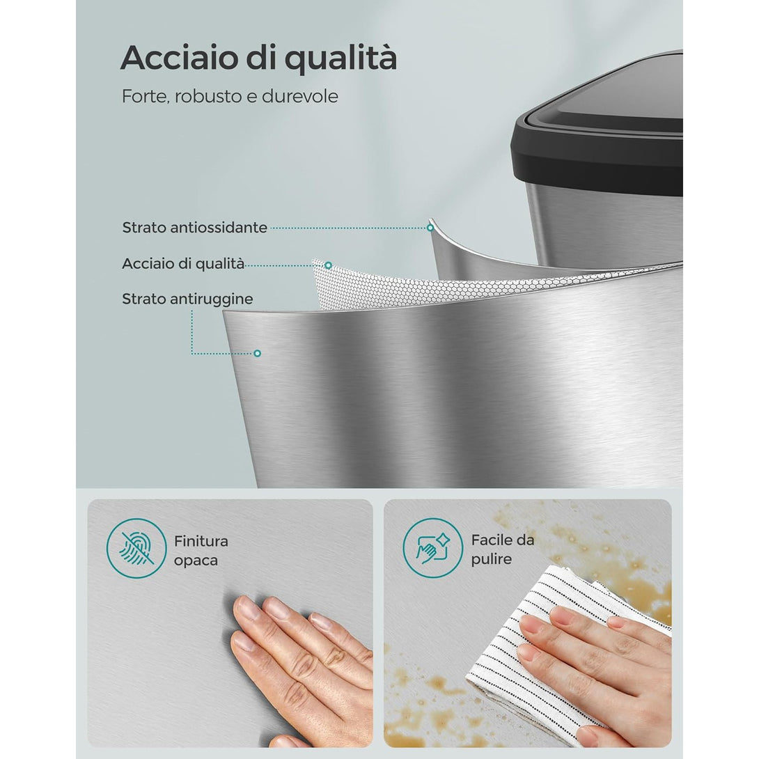 Kitchen Bin, 50L Waste Bin, Metal Pedal Bin with Lid, Tall and Large, Silver and Black LTB530E50-Vashome.sk