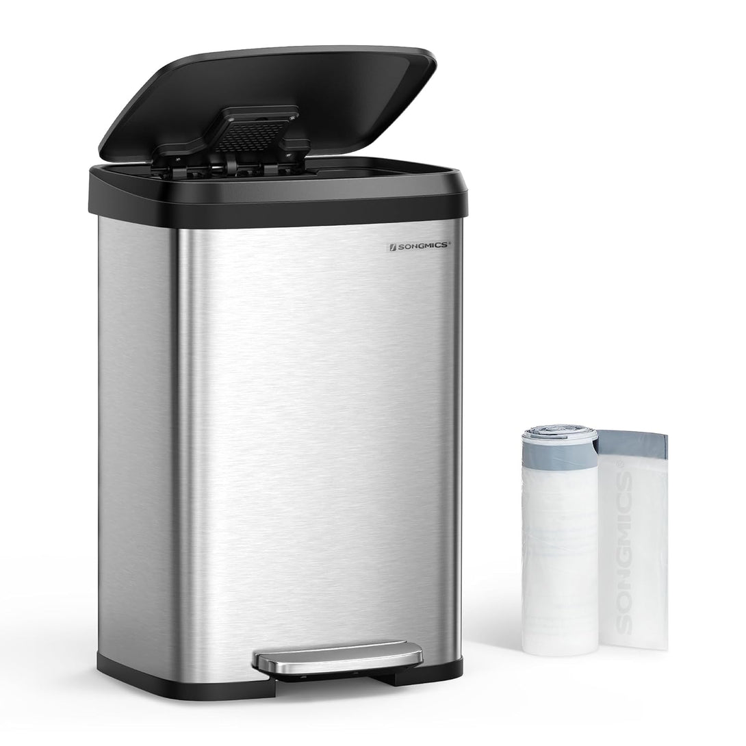 Kitchen Bin, 50L Waste Bin, Metal Pedal Bin with Lid, Tall and Large, Silver and Black LTB530E50-Vashome.sk