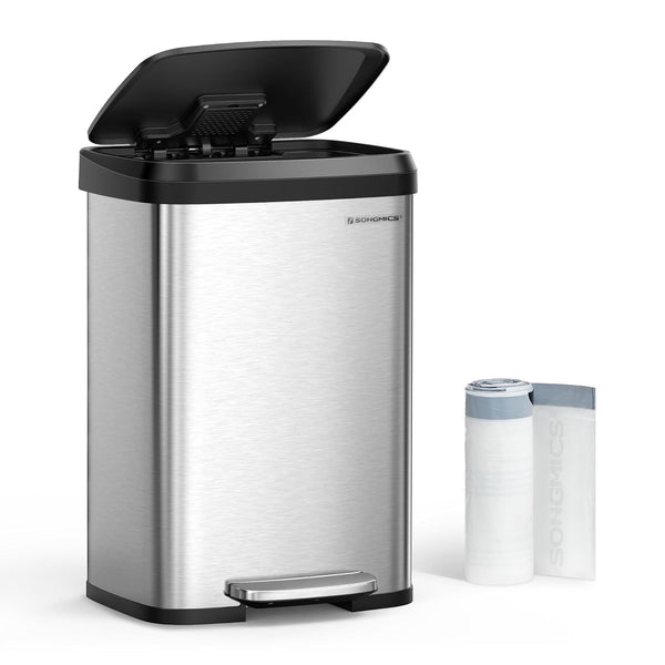 Kitchen Bin, 50L Waste Bin, Metal Pedal Bin with Lid, Tall and Large, Silver and Black LTB530E50-Vashome.sk