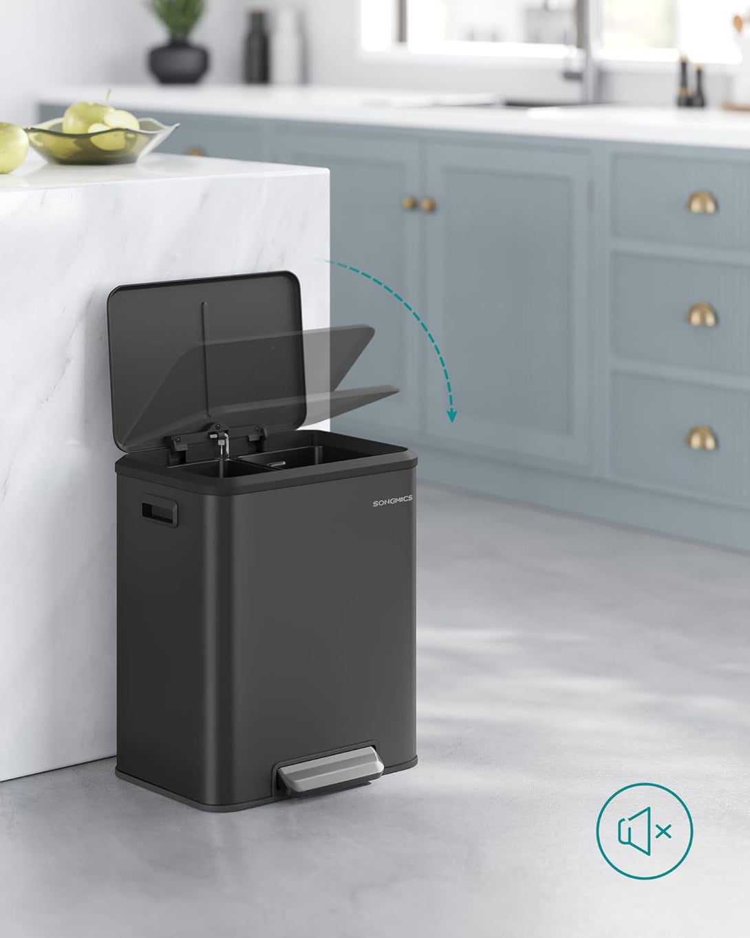 SONGMICS 2 x 15 literes konyhai szemetes fekete színben-Vashome.sk