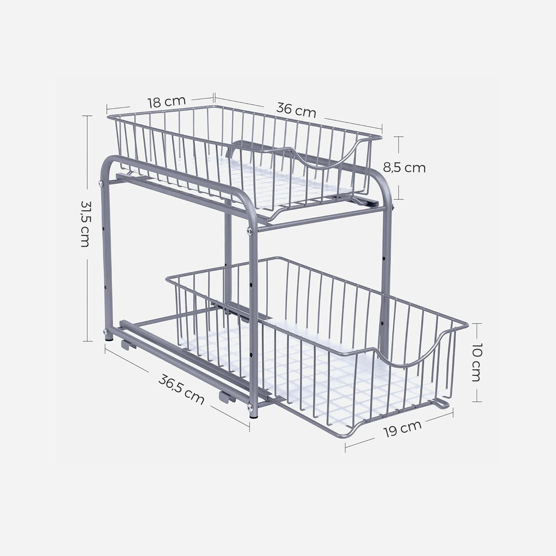 Kuchynský organizér, s 2 kovovými košíkmi, strieborná farba | SONGMICS-Vashome.sk