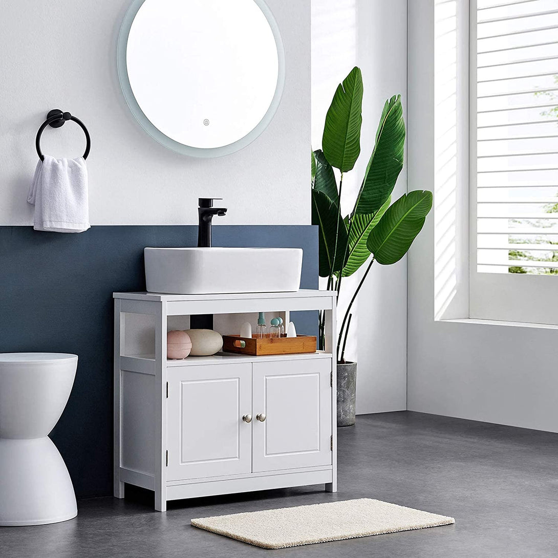 VASAGLE Kúpeľňová skrinka pod umývadlo s 2 dverami, 60 x 30 x 60 cm, škandinávsky štýl, biela-Vashome.sk