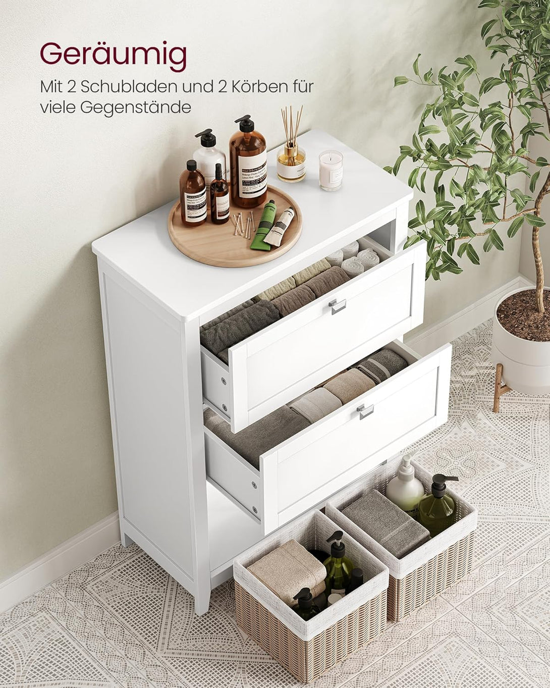 Fürdőszobai szekrény 2 fiókkal 30 × 60 × 80 cm, fehér-Vashome.sk