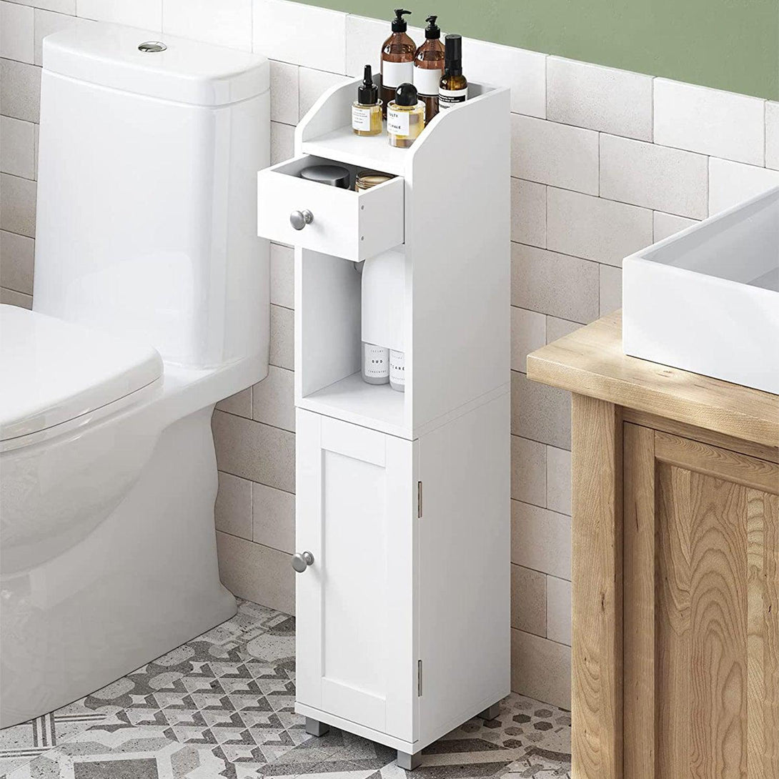 VASAGLE Kúpeľňová skrinka s držiakom na toaletný papier 20 x 76,7 x 18 cm, biela