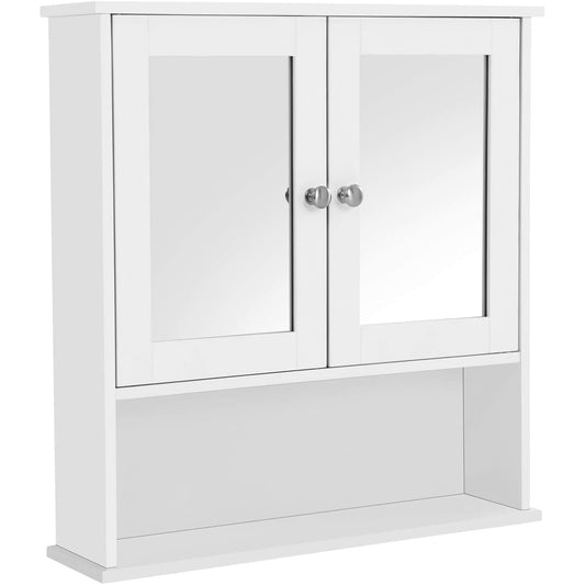 Kúpeľňová skrinka s dvojitými zrkadlovými dvierkami 56 x 13 x 58 cm, biela-Vashome.sk