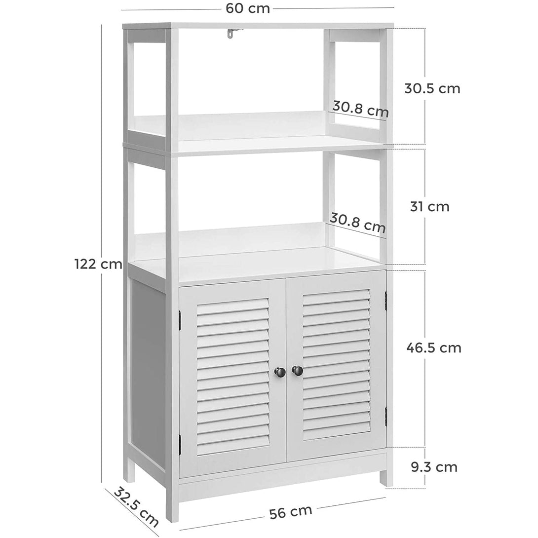 Kúpeľňová skrinka s otvorenými policami a 2 dvierkami, 60 x 32,5 x 122 cm, biela-Vashome.sk