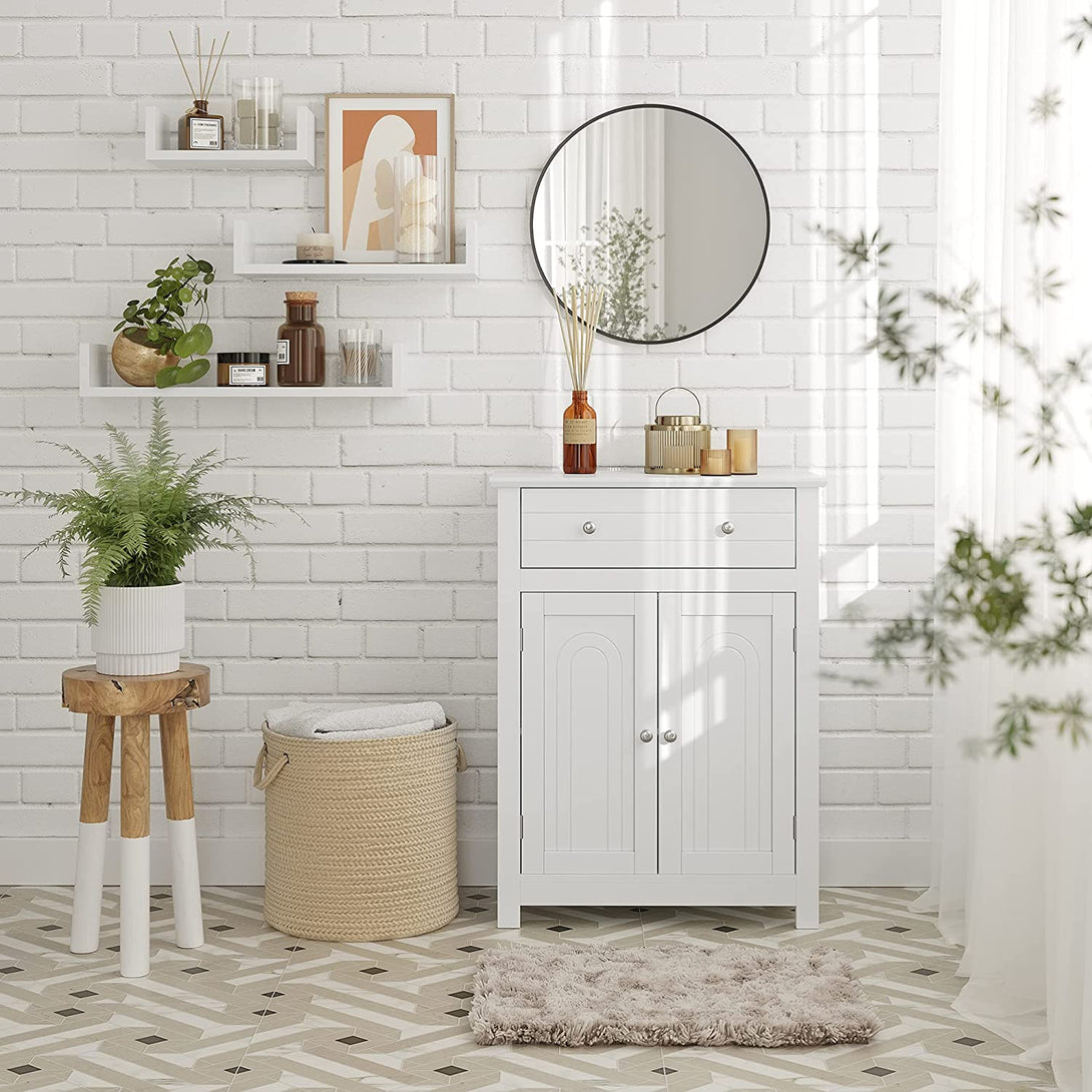 Voľne stojaca kúpeľňová skrinka s veľkou zásuvkou a nastaviteľnou policou 60 x 30 x 80 cm, biela-Vashome.sk