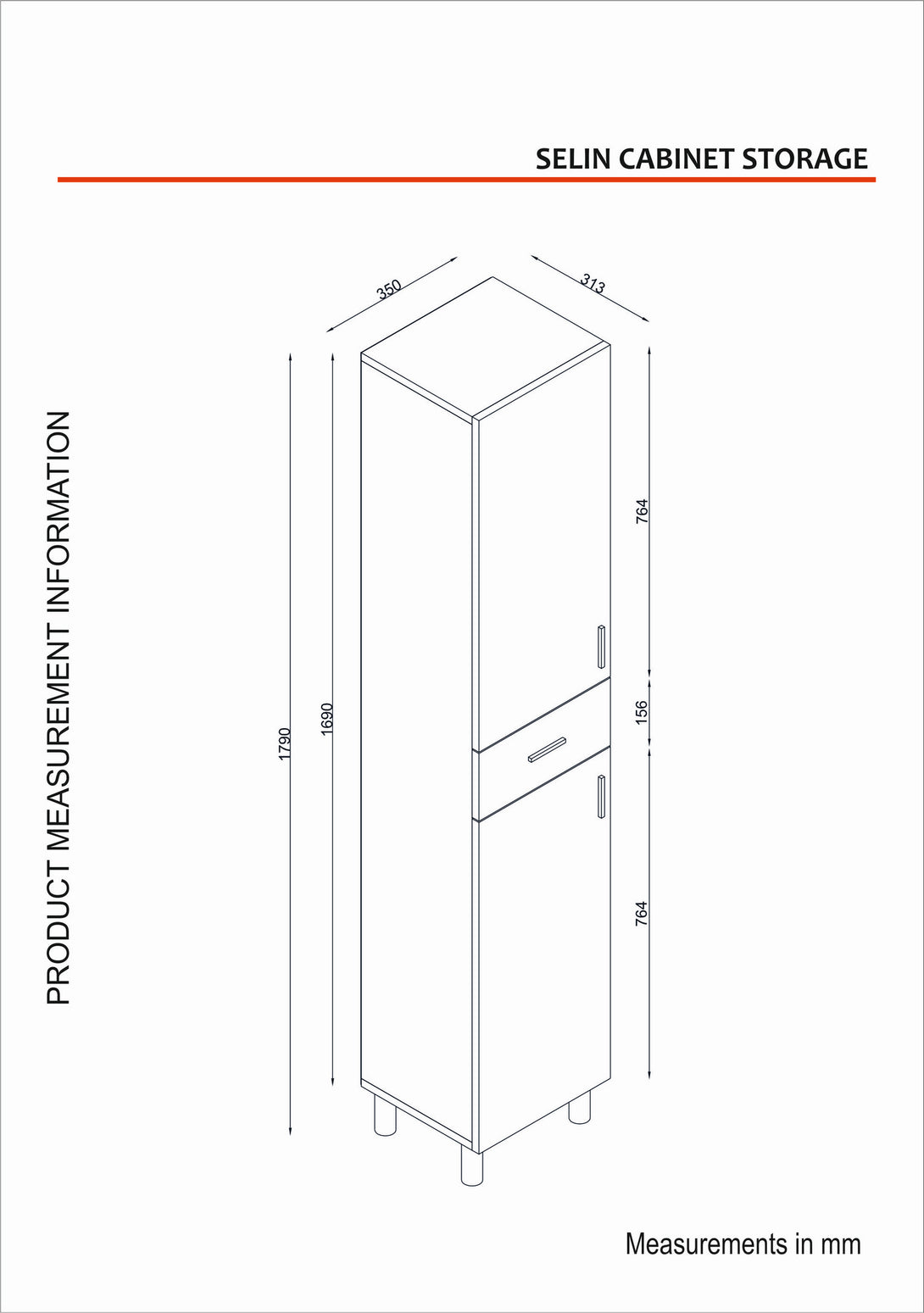 Fürdőszoba szekrény Selin 2 Doors 1 Drawer-Vashome.sk
