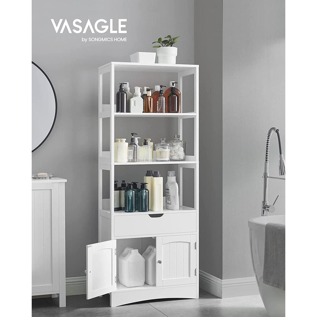 Kúpeľňová skrinka, vysoká skrinka s 3 otvorenými policami, biela farba | VASAGLE-Vashome.sk