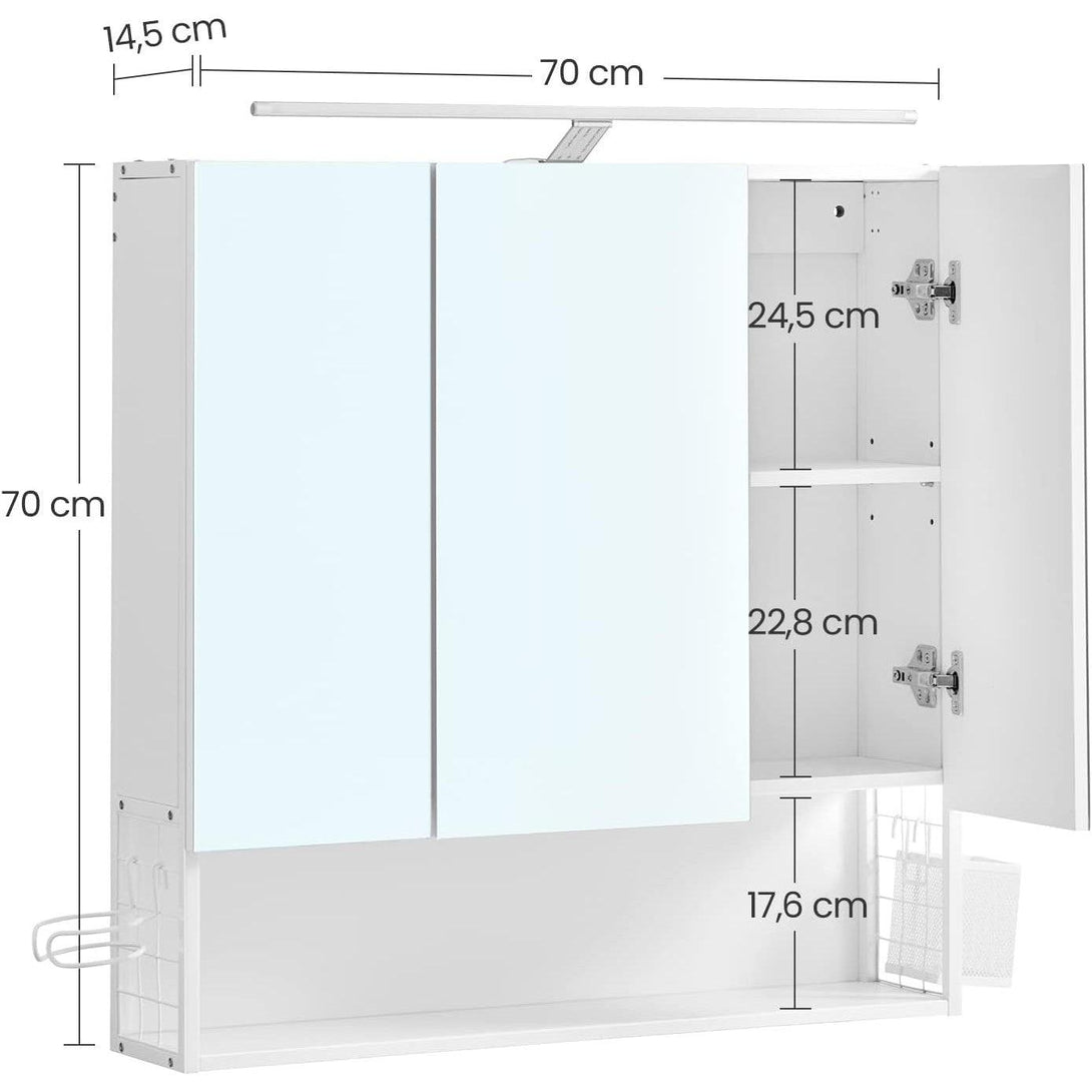 Kúpeľňová zrkadlová skrinka s osvetlením, nástenná skrinka, integrovaný kábel, biela | VASAGLE-Vashome.sk