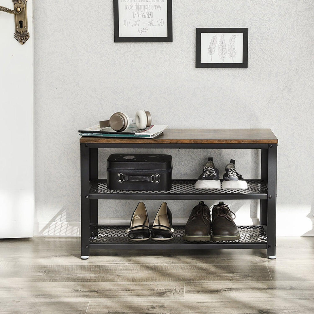 3-policová lavica na topánky, botník, stojan na topánky s kovovým rámom 73 x 30 x 45 cm-Vashome.sk