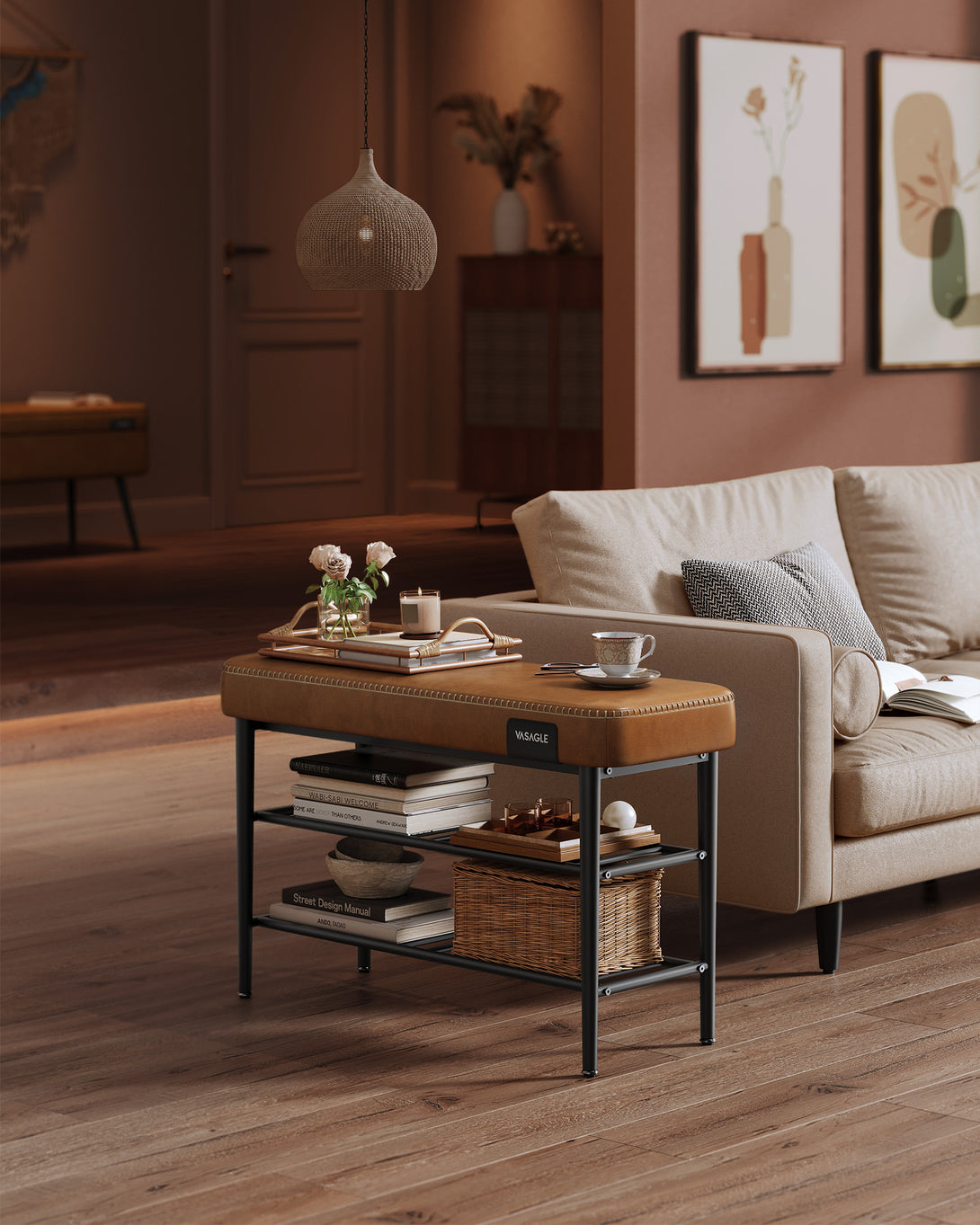 Lavica na topánky s prešívaním, 30 × 80 × 50 cm, karamelová farba-Vashome.sk