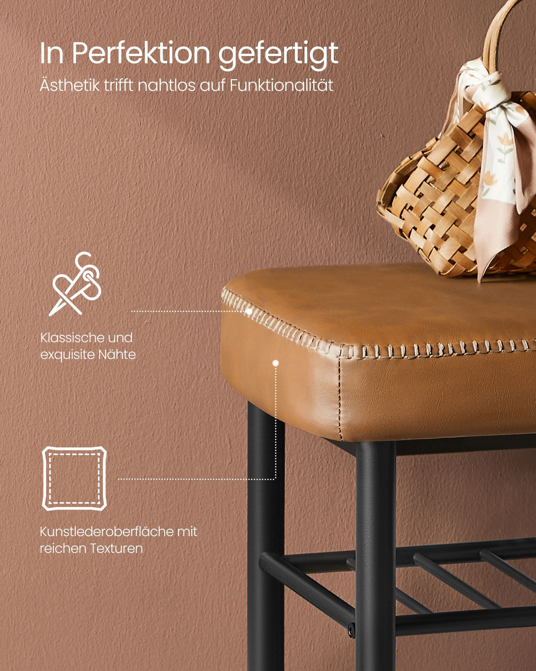 Lavica na topánky s prešívaním, 30 × 80 × 50 cm, karamelová farba-Vashome.sk