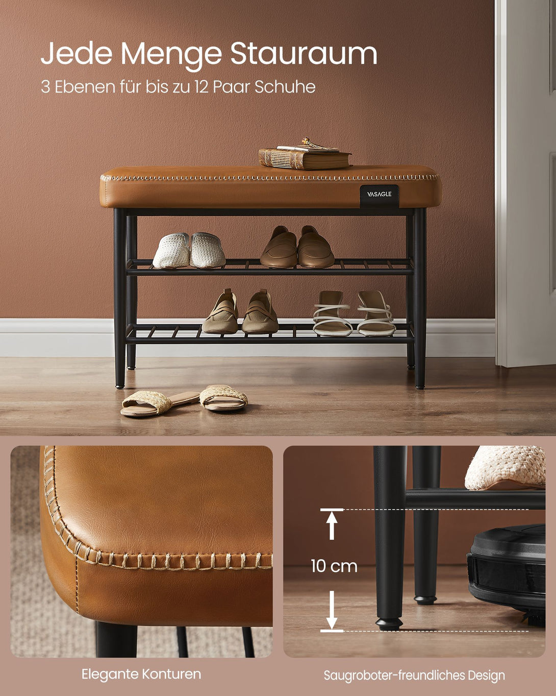 Lavica na topánky s prešívaním, 30 × 80 × 50 cm, karamelová farba-Vashome.sk