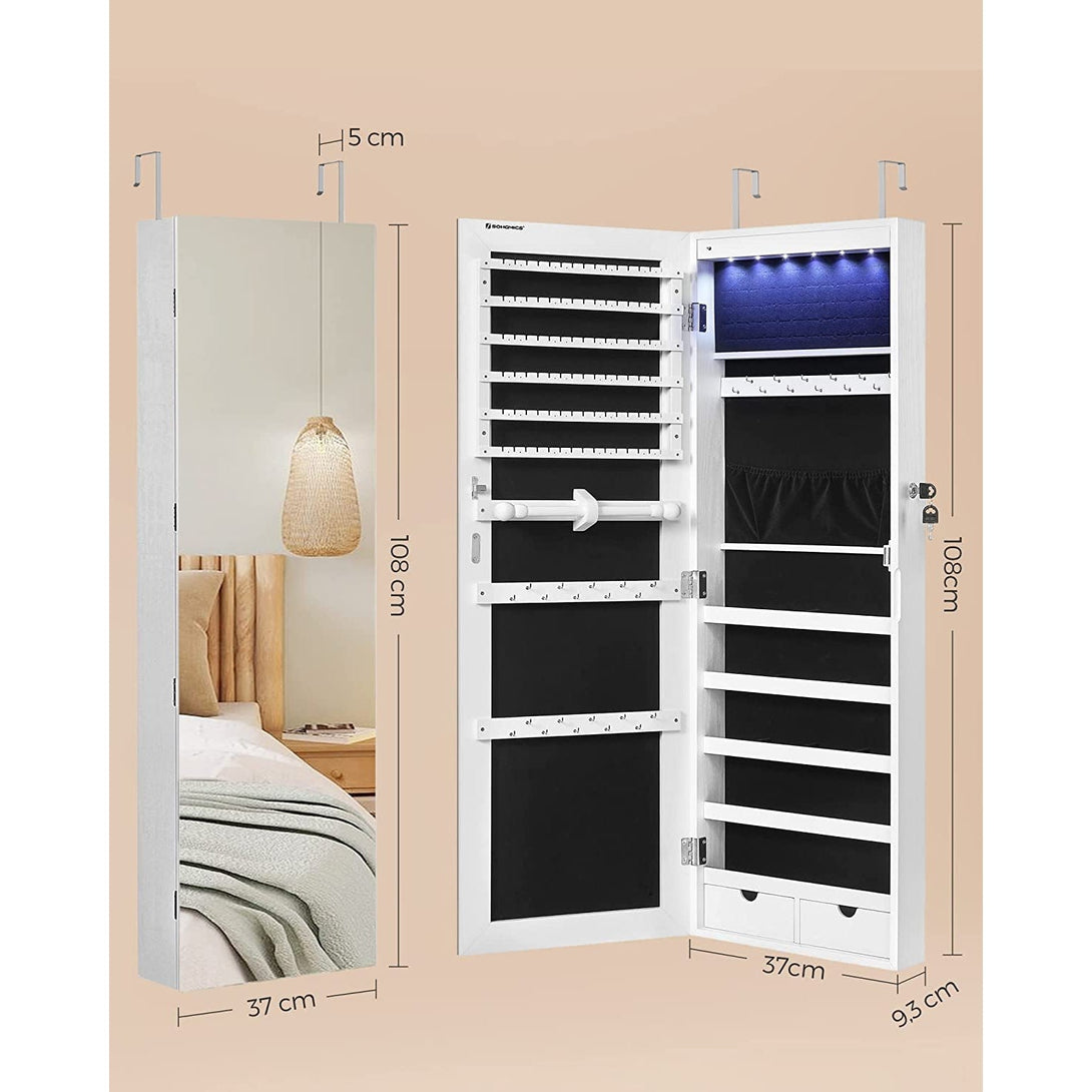 LED Skrinka na šperky, na stenu/dvere, biela-Vashome.sk