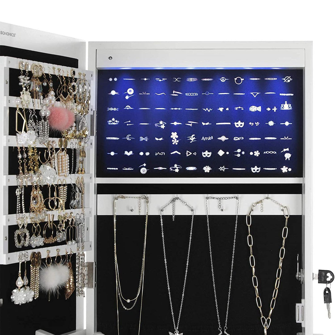 LED skrinka na šperky so zrkadlom po celej dĺžke s 2 zásuvkami-Vashome.sk