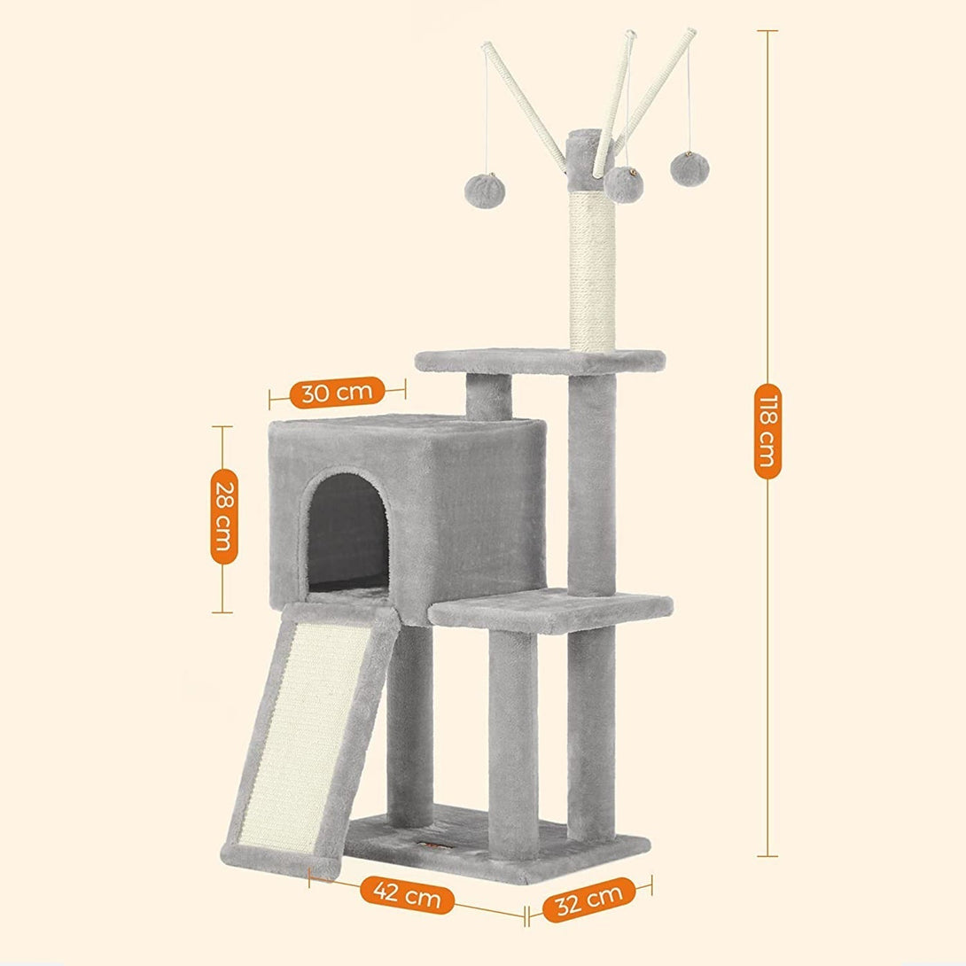 FEANDREA Malý mačací strom so škrabadlom, 118 cm, svetlo sivý-Vashome.sk