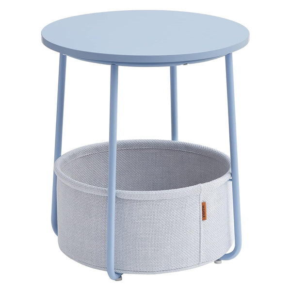 Malý príručný stolík, okrúhly stolík s látkovým košíkom, modrý | VASAGLE-Vashome.sk