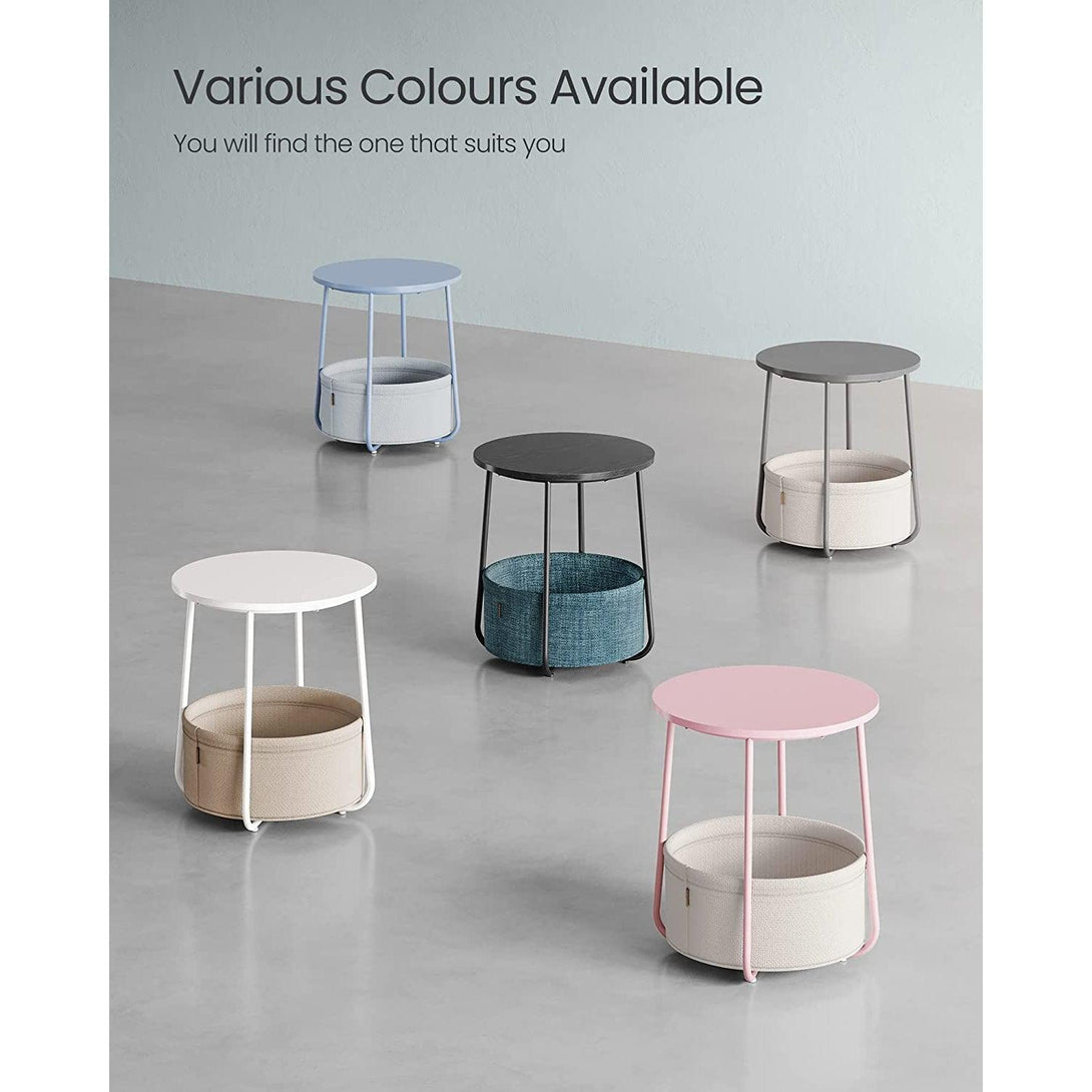 Malý stolík, okrúhly príručný stolík s textilným košíkom, čierna a tyrkysová farba | VASAGLE-Vashome.sk