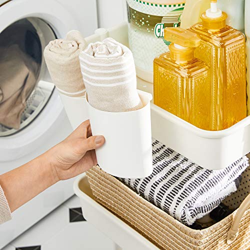 3 szintes kerekeken guruló tároló polc, fogantyúval, fehér színben-Vashome.sk