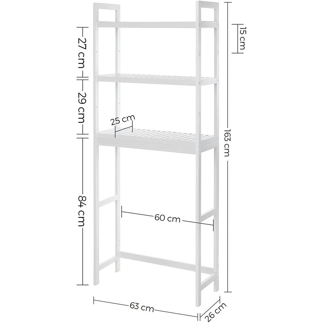 SONGMICS Nastaviteľná bambusová polica do kúpeľne, 63 x 26 x 163 cm, biela-Vashome.sk