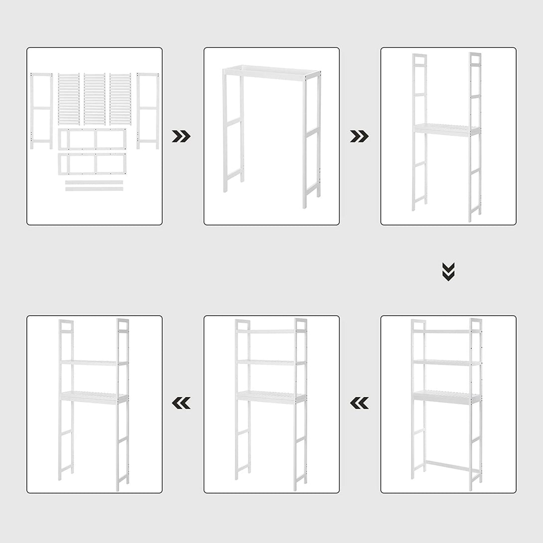 SONGMICS Nastaviteľná bambusová polica do kúpeľne, 63 x 26 x 163 cm, biela-Vashome.sk