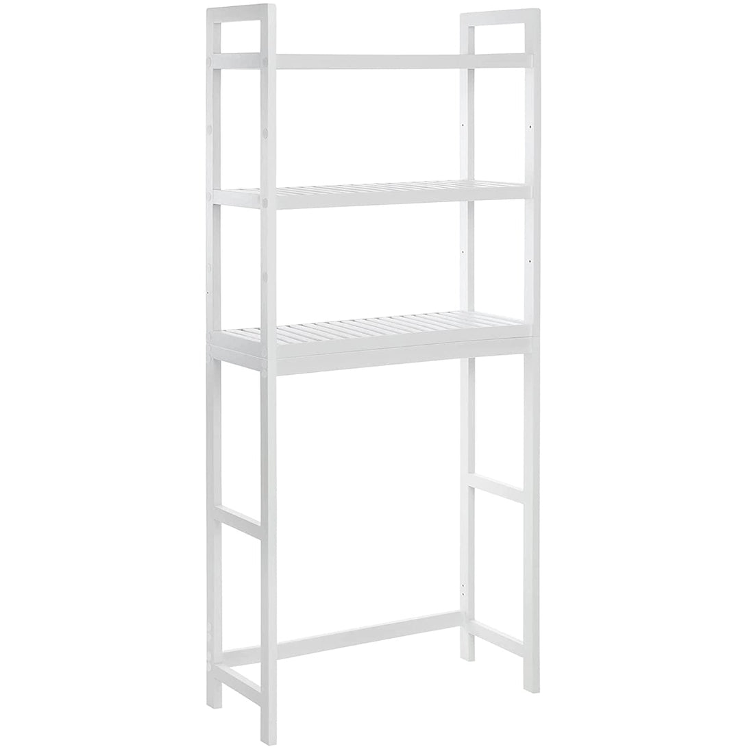 SONGMICS Nastaviteľná bambusová polica do kúpeľne, 63 x 26 x 163 cm, biela-Vashome.sk