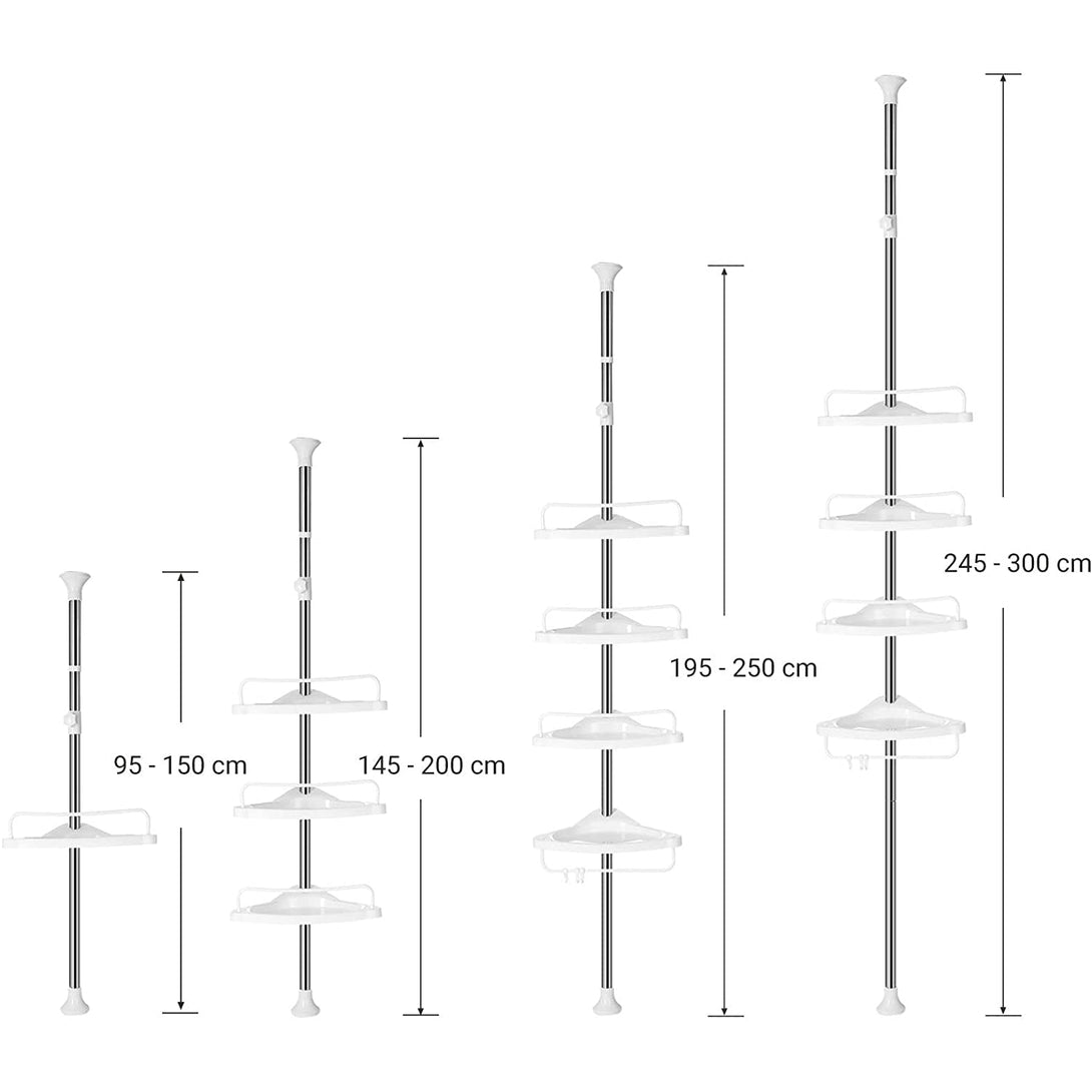 SONGMICS Nastaviteľná kúpeľňová rohová polica, teleskopická sprchová polica, 95-300 cm, biela-Vashome.sk
