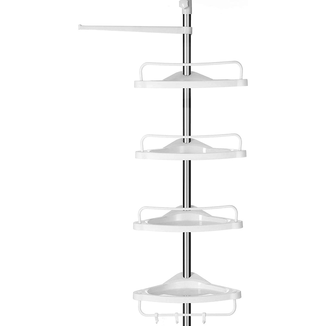 SONGMICS Nastaviteľná kúpeľňová rohová polica, teleskopická sprchová polica, 95-300 cm, biela-Vashome.sk