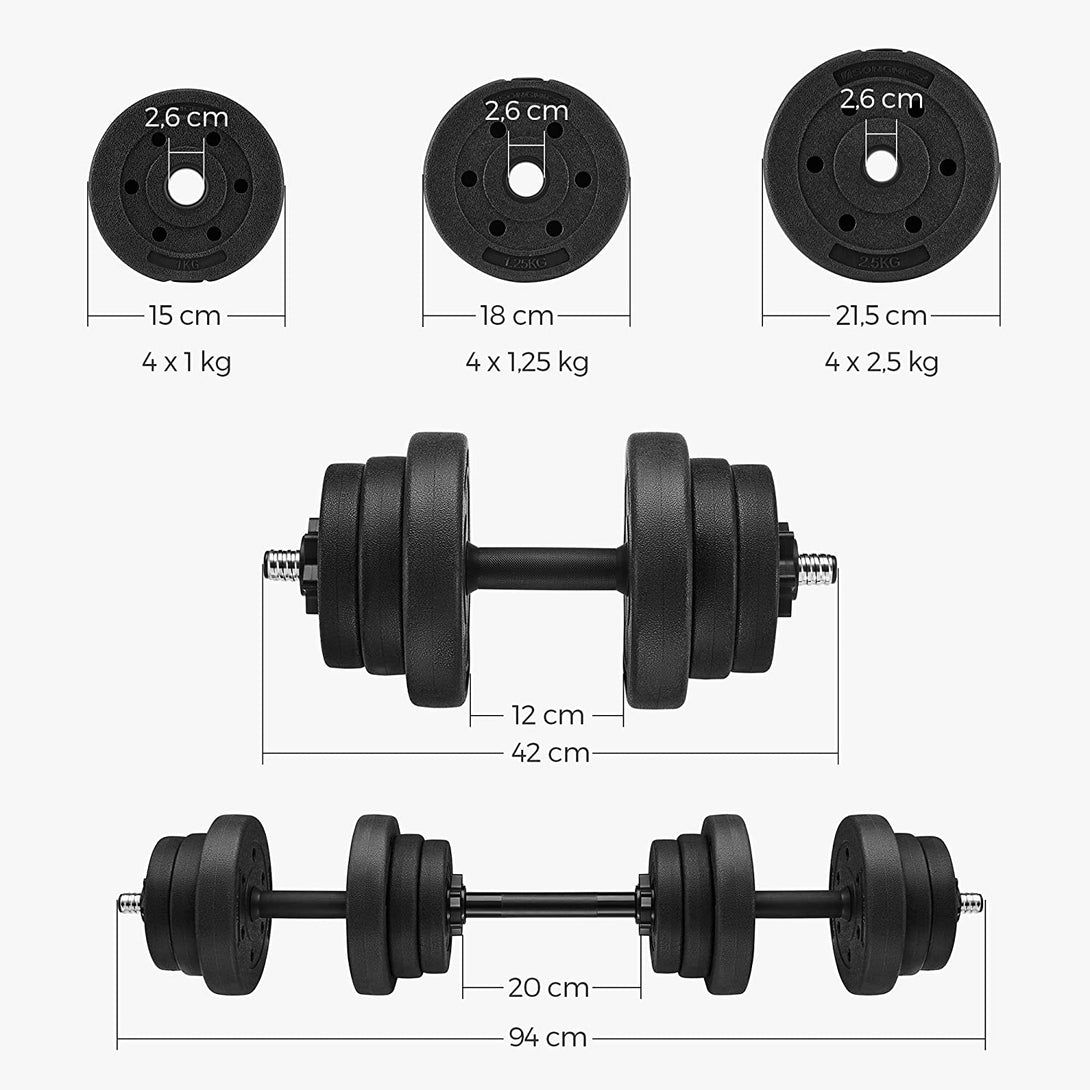 SONGMICS Nastaviteľná sada činiek s extra tyčou, 20 kg-Vashome.sk