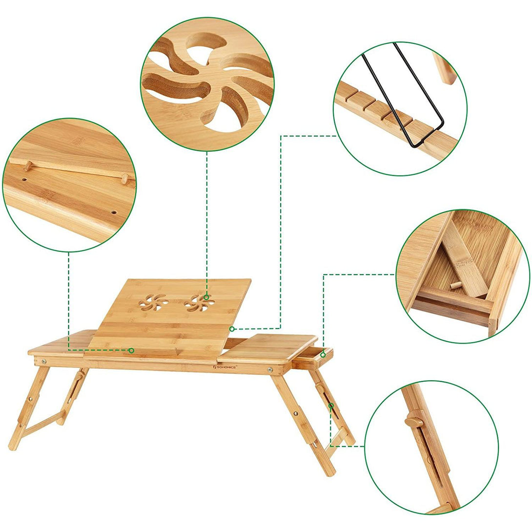 SONGMICS Nastaviteľný malý bambusový stolík 72 x (21-29) x 35 cm-Vashome.sk