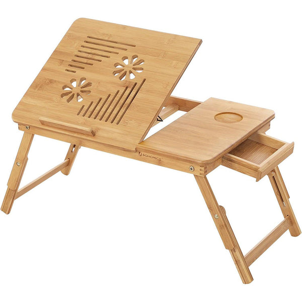 SONGMICS Nastaviteľný bambusový stolík na notebook-Vashome.sk