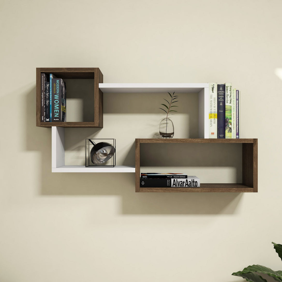 Fali polc Afro - White, Walnut-Vashome.sk