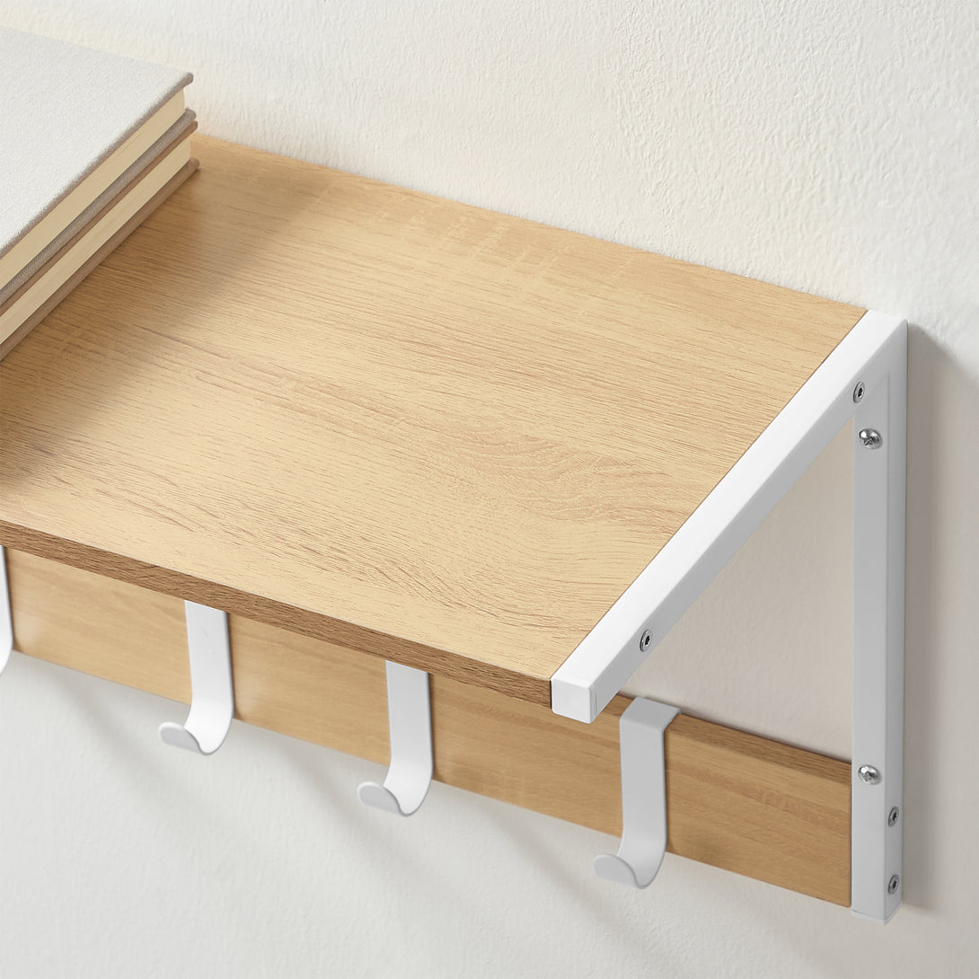 Nástenné plávajúce poličky 2 ks, s háčikmi, 50 x 24,2 x 26,5 cm, dub a biela-Vashome.sk