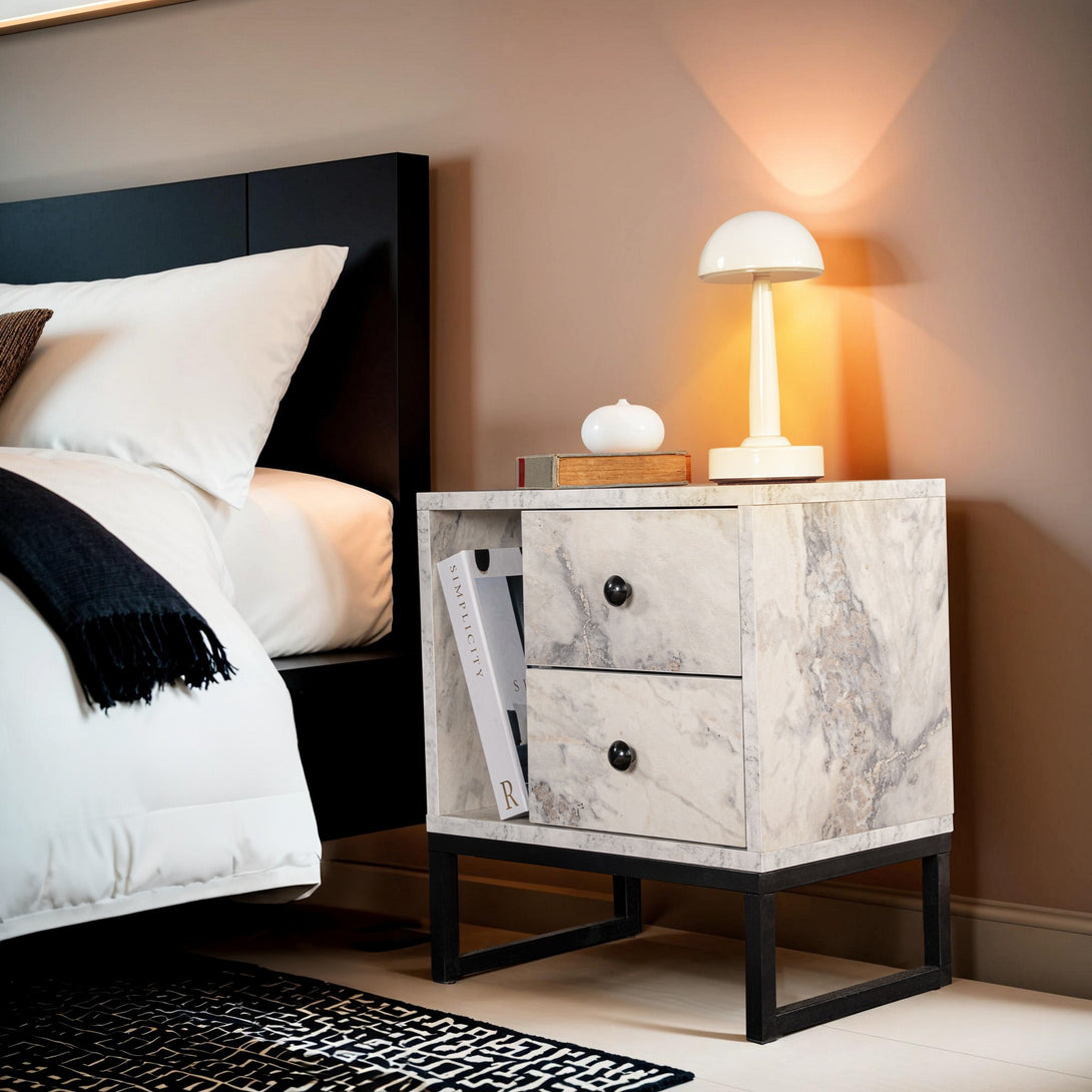 Nočný stôl Glimmer - Fressia Marble, Black-Vashome.sk