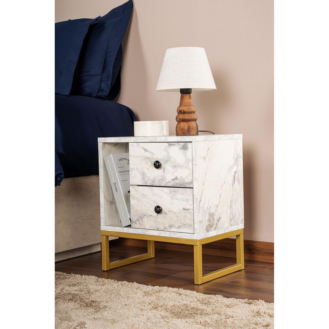 Nočný stôl Glimmer - Fressia Marble, Gold-Vashome.sk