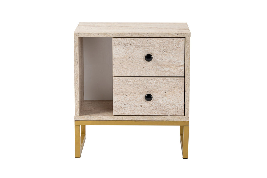 Nočný stôl Glimmer - Travertine, Gold-Vashome.sk