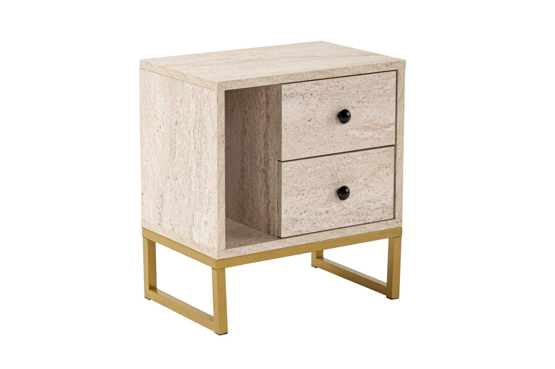 Nočný stôl Glimmer - Travertine, Gold-Vashome.sk