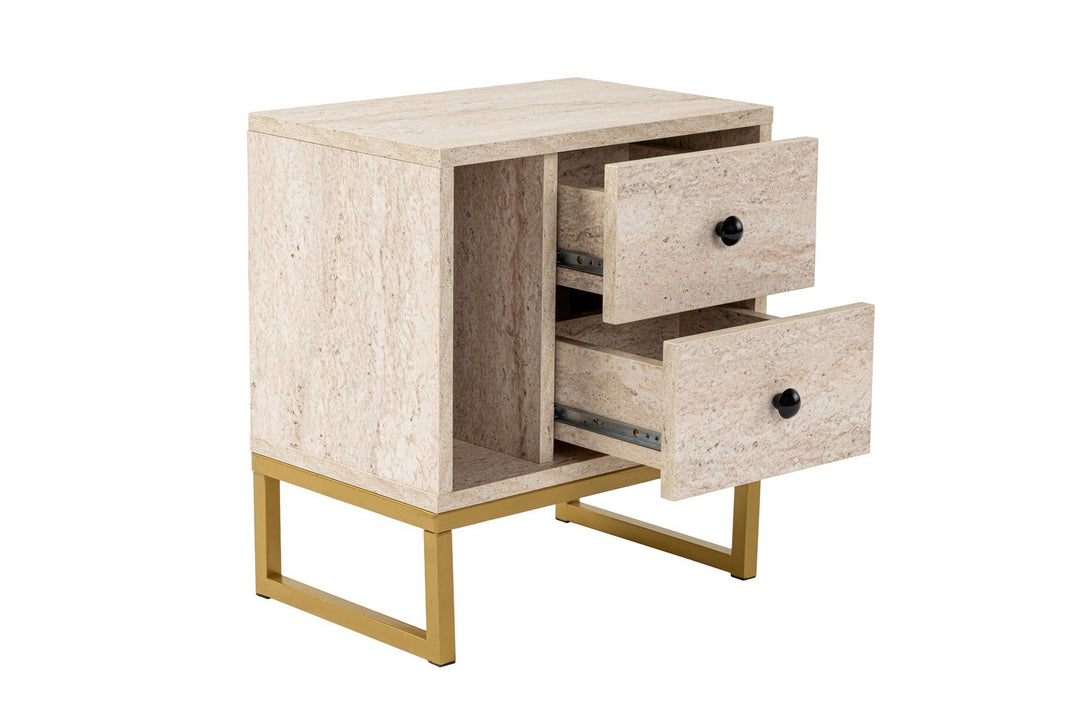 Nočný stôl Glimmer - Travertine, Gold-Vashome.sk