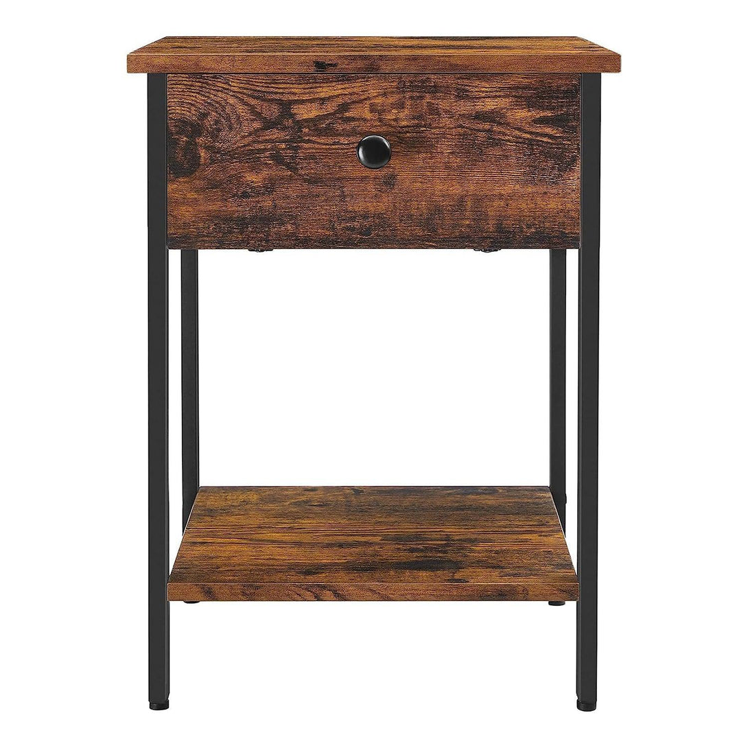 Nočný stolík, príručný stolík so zásuvkou a policou, rustikálny hnedý | VASAGLE-Vashome.sk