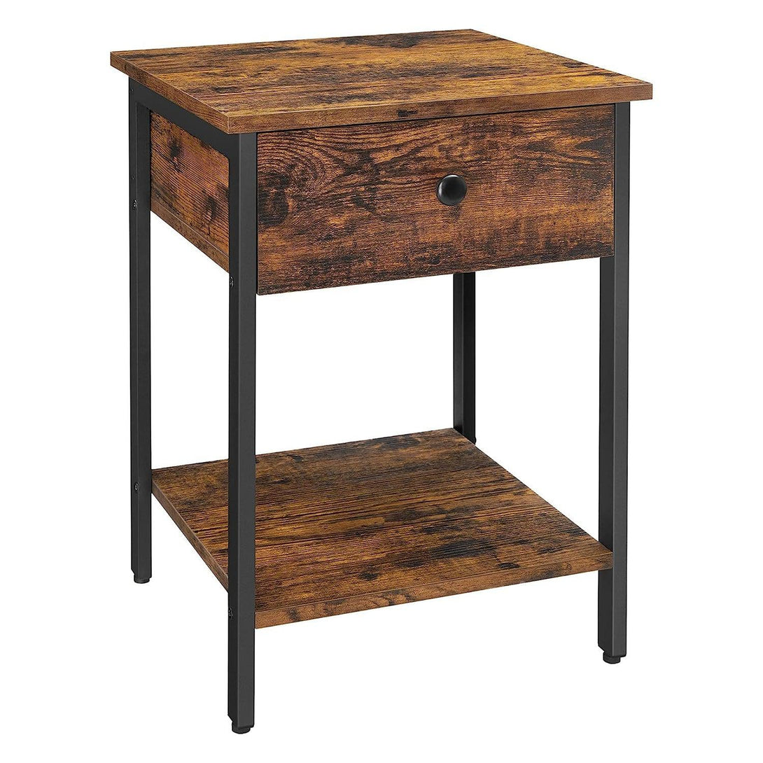 Nočný stolík, príručný stolík so zásuvkou a policou, rustikálny hnedý | VASAGLE-Vashome.sk