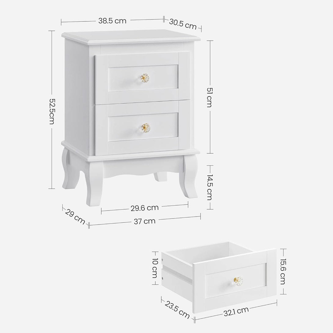 Nočný stolík s 2 zásuvkami, sada 2 ks, vintage, biely | VASAGLE-Vashome.sk