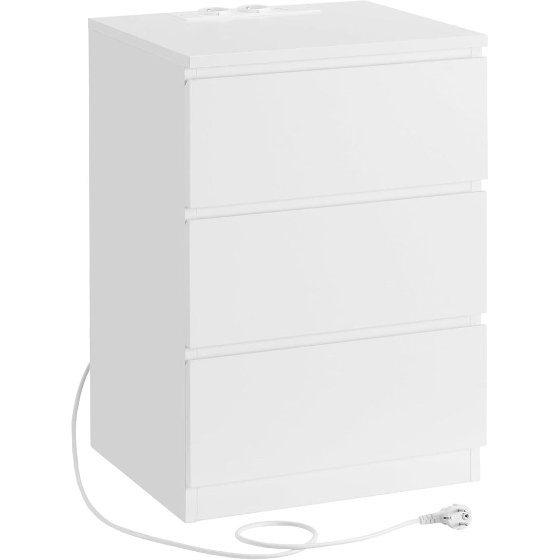 Nočný stolík s napájacou lištou, príručný stolík s 3 zásuvkami, 2 AC výstupmi, 2 USB porty, biely-Vashome.sk