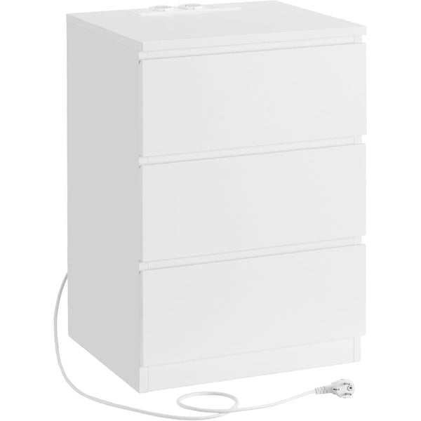 Nočný stolík s napájacou lištou, príručný stolík s 3 zásuvkami, 2 AC výstupmi, 2 USB porty, biely-Vashome.sk