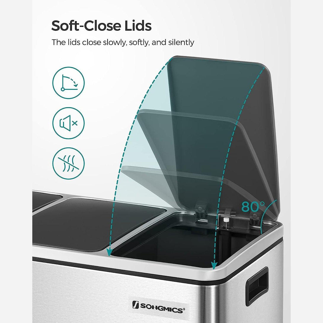 Odpadkový kôš, kôš na separovaný odpad, 54 litrov 3 x 18 L, strieborný | SONGMICS-Vashome.sk