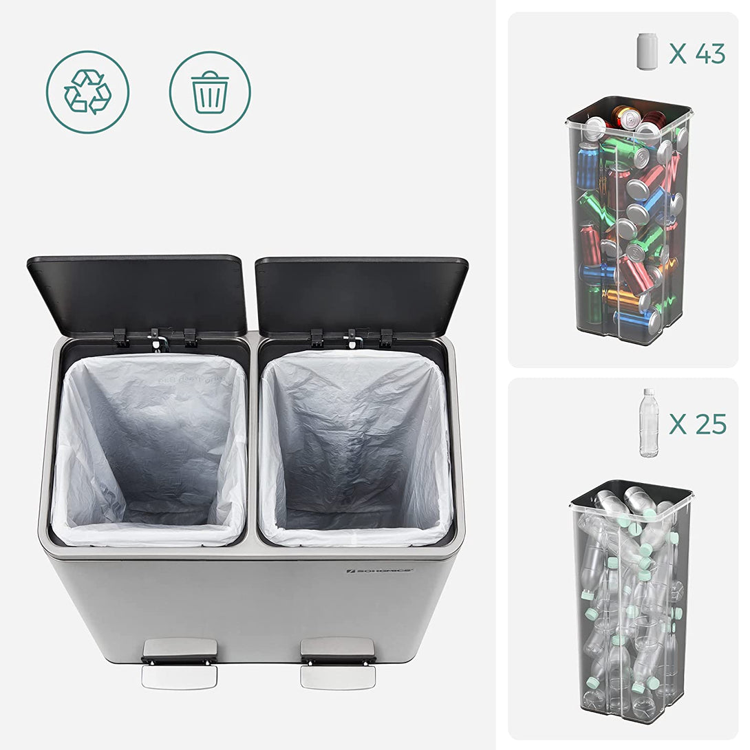 Odpadkový kôš na triedený odpad s 2 plastovými vnútornými nádobami, 2 x 30 L-Vashome.sk